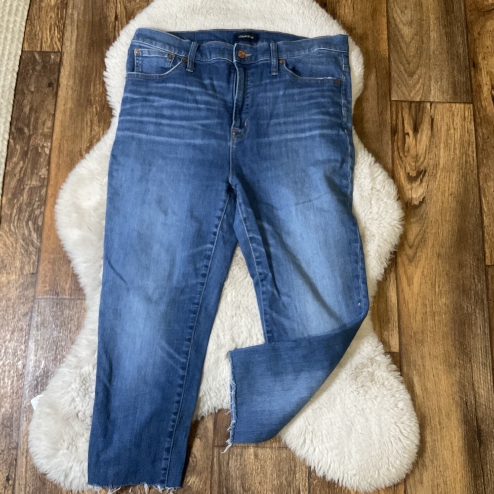 J. Crew Crop Denim Jeans Hi Rise Straight Womens 32‎ Blue Raw hem